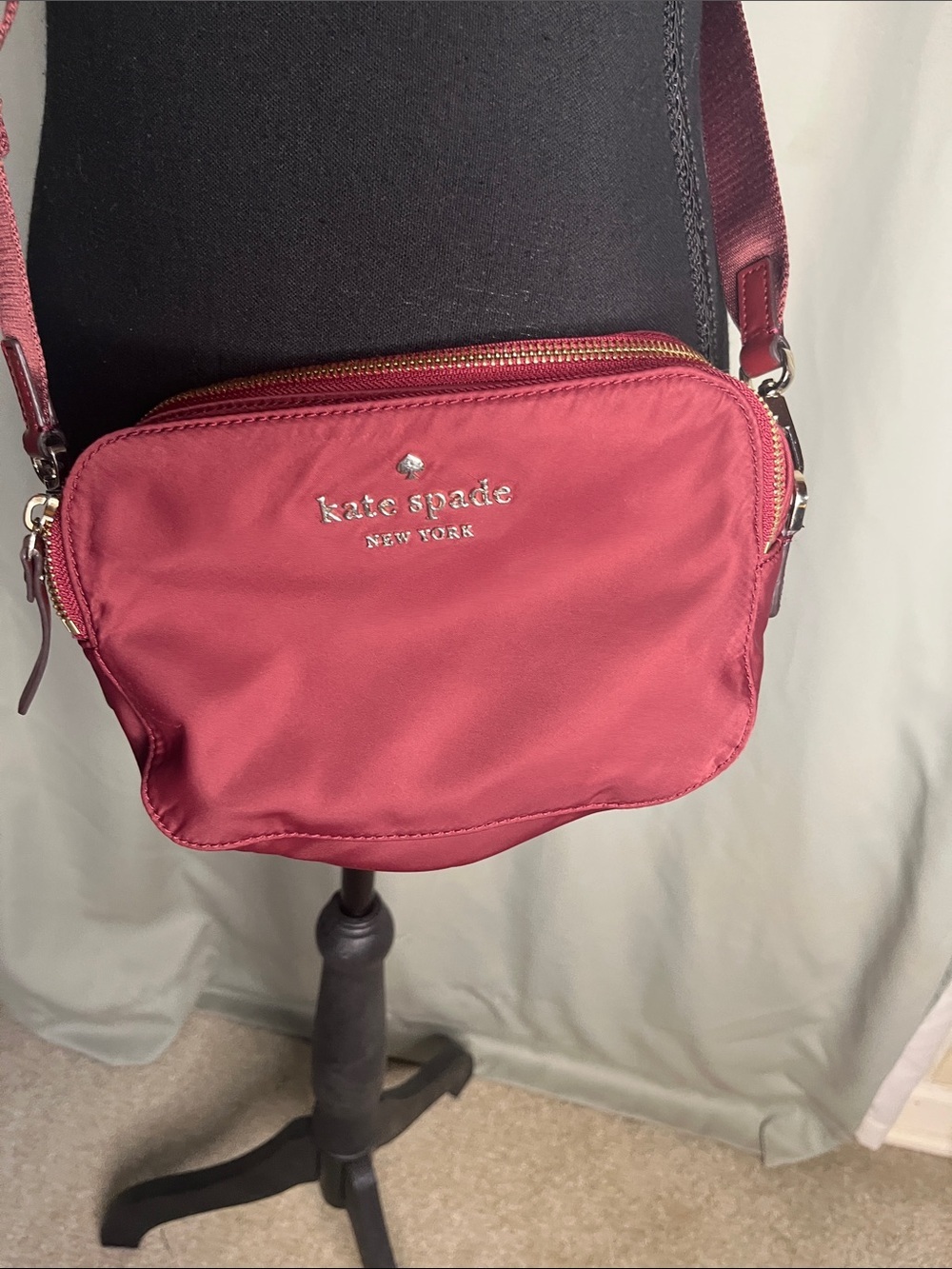 Kate Spade Watson Lane Nylon Crossbody Bag in Burgundy with Gold Hardware